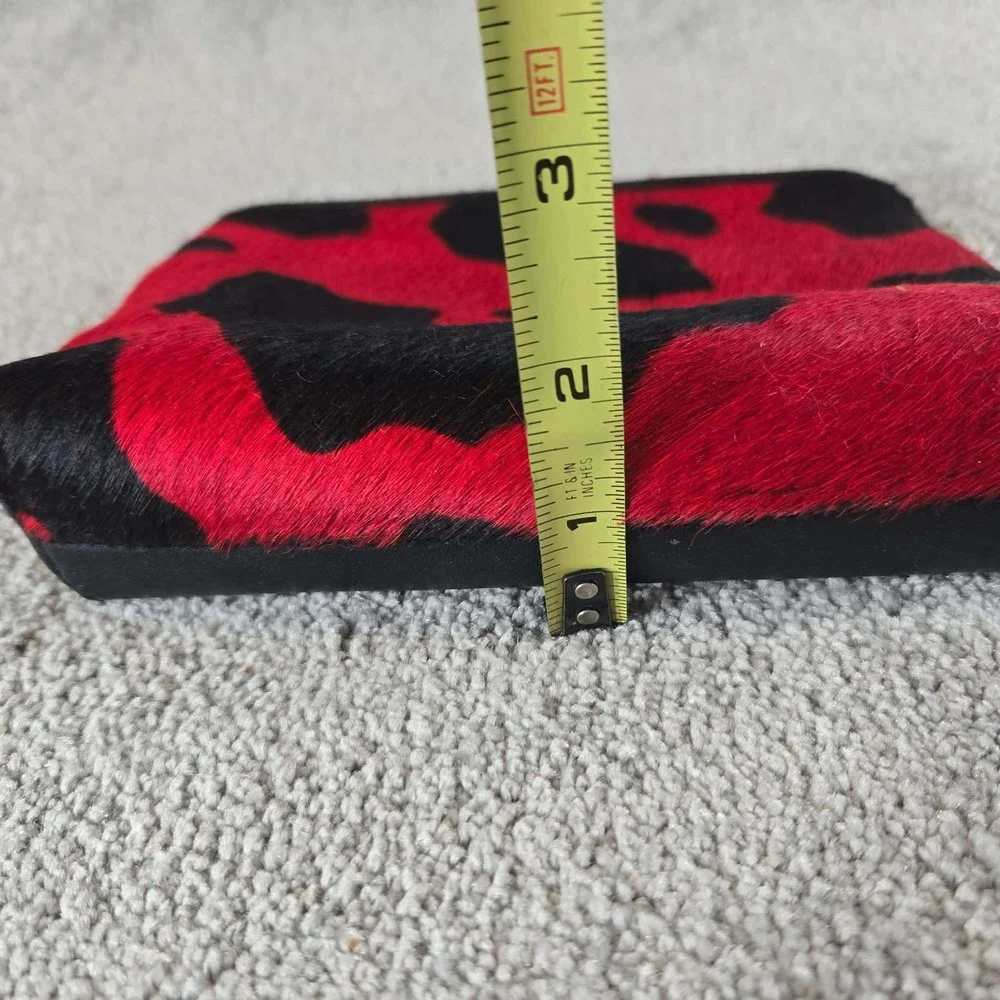 SB Pouch Red Black Cow Print Calf Hair Leather Cosmetic Bag Womens Small Size
